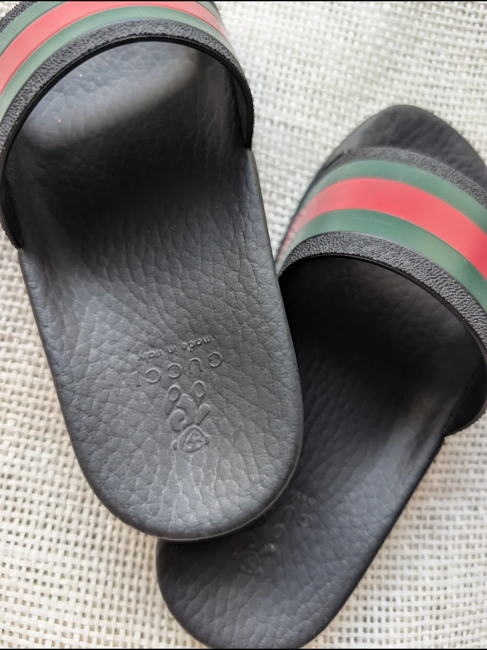 Gucci Black Red Green Stripe Slides Sandals Kids Sz27